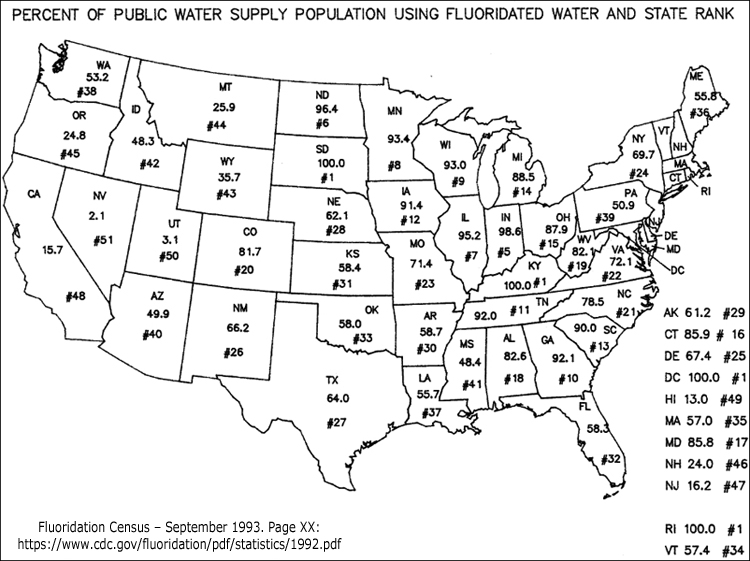 Fluoridation Rates in US States (1992).